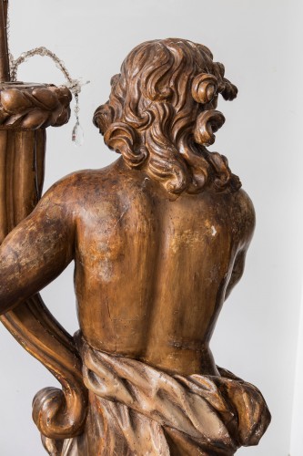  - Large pair of carved and gilded wood candle, Italy 17th century