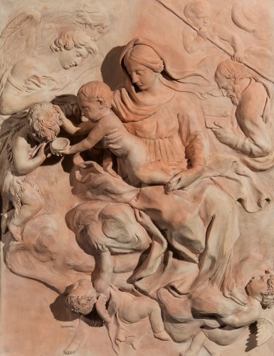 Tommaso Amantini (1625-1675), Holy Family with Saint John the Baptist and Angels - Sculpture Style 