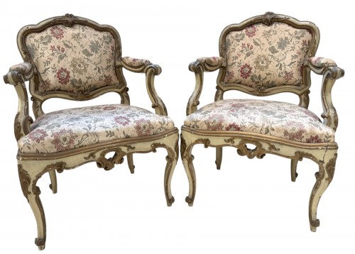 Two armchairs in lacquered and gilded wood, Lombardy 18th century
