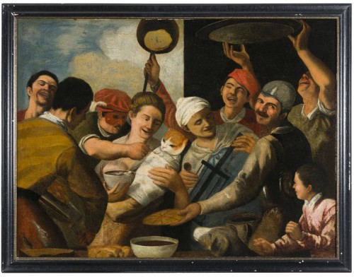 Lombard School of the 18th Century - Party with a swaddled cat
