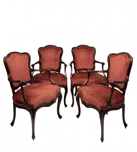 Four walnut armchairs, Venice, mid-18th century
