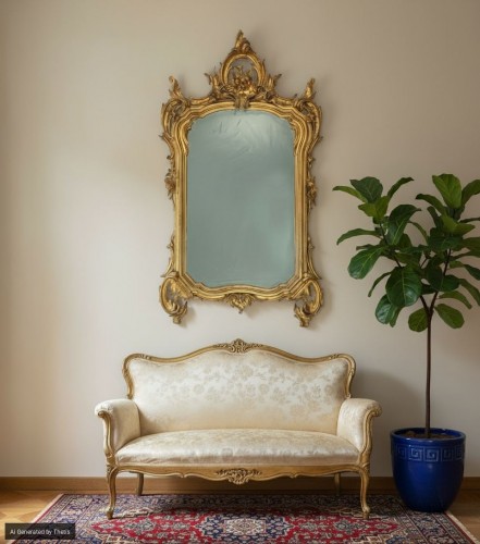 XIXe siècle - Miroir en bois sculpté et doré, Lombardie XIXe siècle