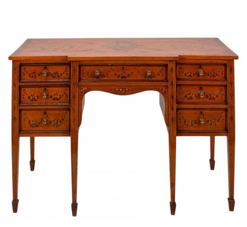 Satinwood desk painted in polychrome, England 19th century