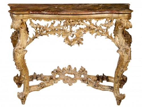 A carved and gilded wooden console table, Genoa mid-18th century