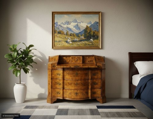 Commode à abattant en noyer et placage de loupe de noyer, Vérone XVIIIe siècle - Louis XVI