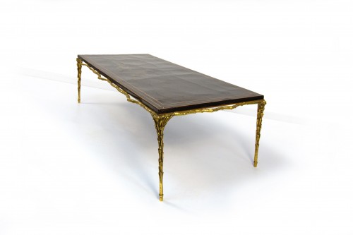 XXe siècle - Table basse en bronze doré et bois laqué
