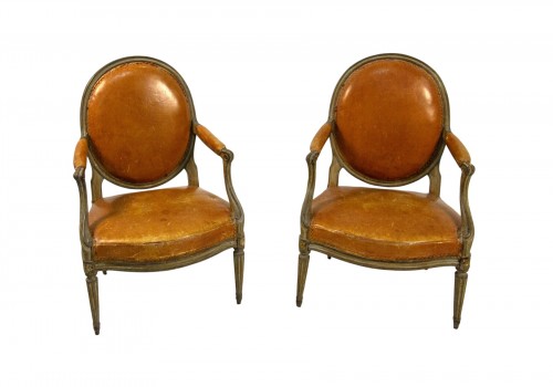 Pair of late 18th century lacquered wood armchairs stamped Georges Jacob