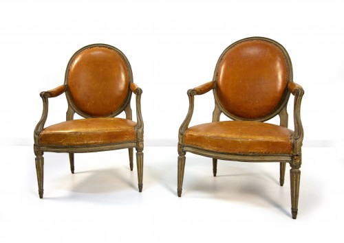 Pair of late 18th century lacquered wood armchairs stamped Georges Jacob - Furniture Style Louis XVI
