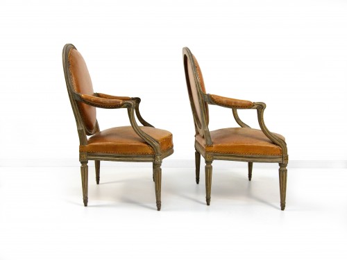 18th century - Pair of late 18th century lacquered wood armchairs stamped Georges Jacob