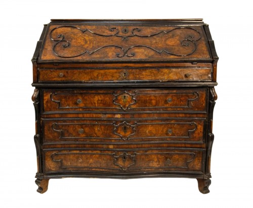A walnut burl veneered drop-leaf chest of drawers, Lombardy, 18th century