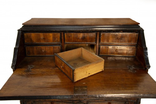 18th century - A walnut burl veneered drop-leaf chest of drawers, Lombardy, 18th century