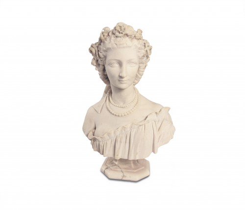 Francesco Romano (1833-1875) Jeune fille à la couronne de fleurs - Sculpture Style 