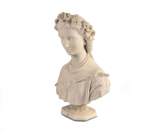 Sculpture Sculpture en Marbre - Francesco Romano (1833-1875) Jeune fille à la couronne de fleurs
