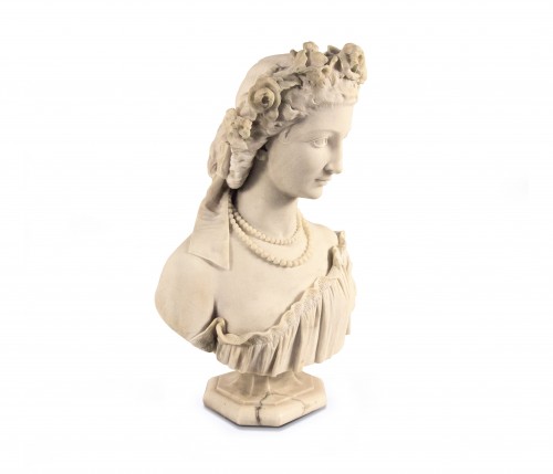 XIXe siècle - Francesco Romano (1833-1875) Jeune fille à la couronne de fleurs