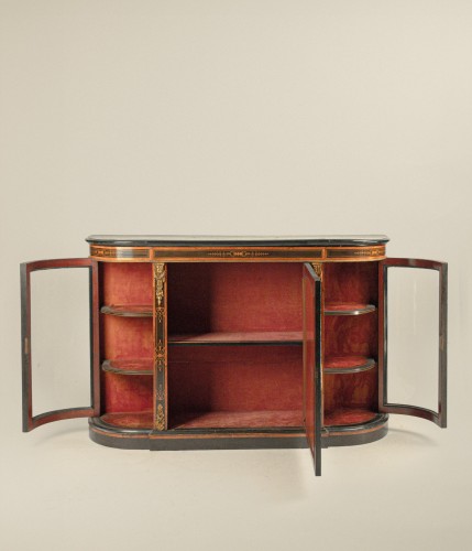 Sideboard in ebonized wood and inlaid with different woods, England, 19th c - Furniture Style 