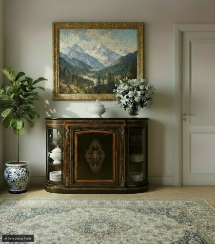 Sideboard in ebonized wood and inlaid with different woods, England, 19th c - 