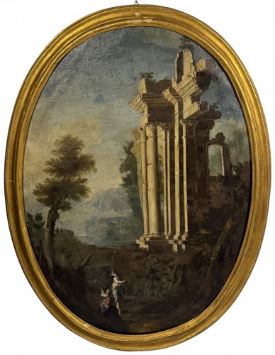 Capriccio architectural avec personnages, Anonyme XVIIIe siècle 