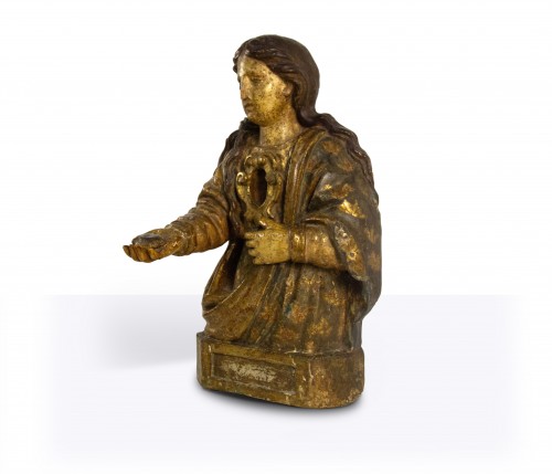 Sculpture-reliquaire en bois sculpté, laqué et doré, du XVIIe siècle - Art sacré, objets religieux Style 