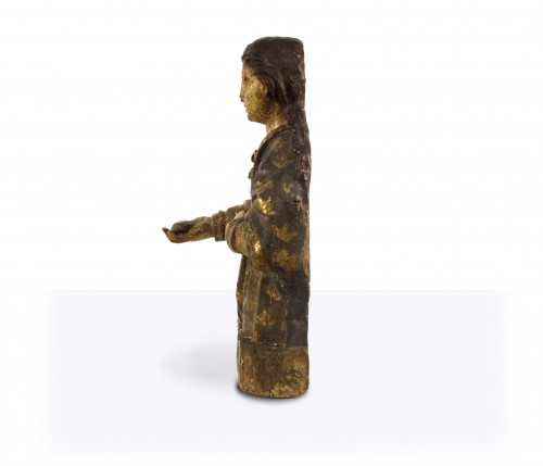 Art sacré, objets religieux  - Sculpture-reliquaire en bois sculpté, laqué et doré, du XVIIe siècle