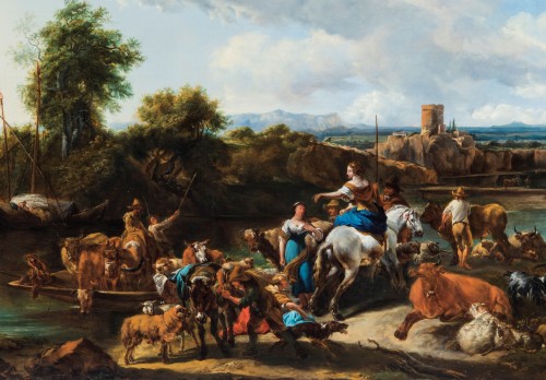 Nicolas Berchem (1620 - 1683), Bergers traversant la rivière avec leurs troupeaux - Antichità Giglio