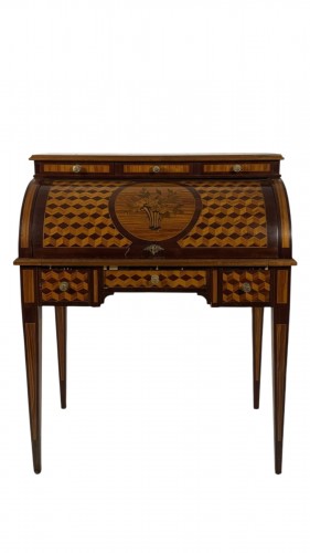 A central roller desk veneered in various woods, France, 20th century