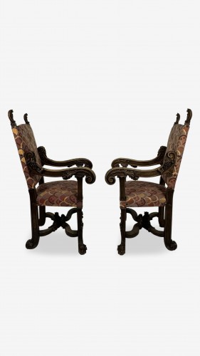 Sièges Fauteuil & Bergère - Paire de grands fauteuils en noyer,de style Brustolon