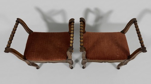 Pair of 18th century walnut stools - Seating Style Louis XV