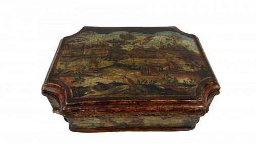 Boîte en bois laqué polychrome de arte povera, Venise XVIIIe siècle