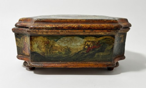 XVIIIe siècle - Boîte en bois laqué polychrome de arte povera, Venise XVIIIe siècle