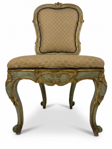 Seating  - Set of nine green lacquered wooden chairs with gold trim, 18th century