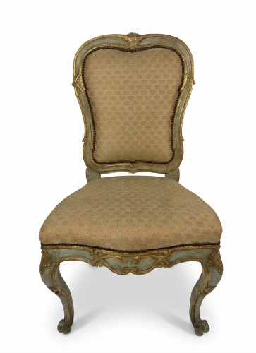 Set of nine green lacquered wooden chairs with gold trim, 18th century - 