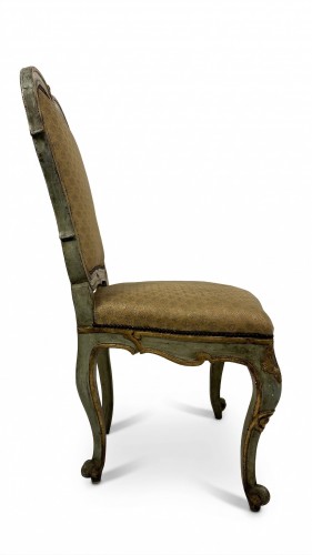 18th century - Set of nine green lacquered wooden chairs with gold trim, 18th century