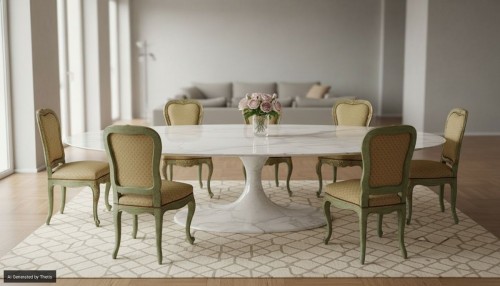 Antiquités - Set of nine green lacquered wooden chairs with gold trim, 18th century