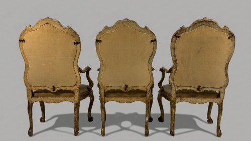 Sièges Fauteuil & Bergère - Trois fauteuils en bois doré, Venise XVIIIe siècle
