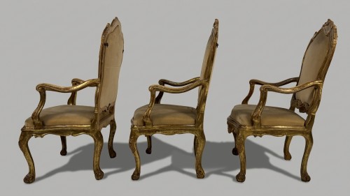 Trois fauteuils en bois doré, Venise XVIIIe siècle - Antichità Giglio