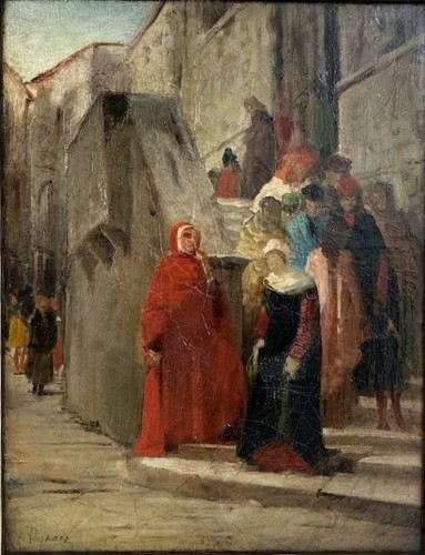 Tableaux et dessins Tableaux XIXe siècle - Eleuterio Pagliano (1826-1903), Dante rencontre Béatrice