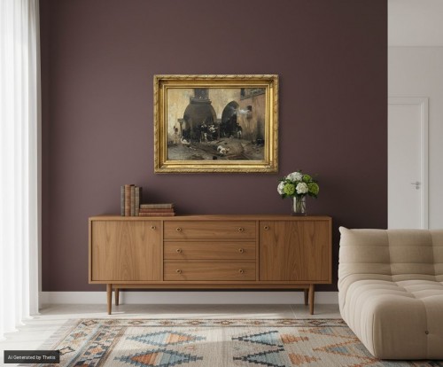 Tableaux et dessins Tableaux XIXe siècle - Camillo Corti, Embuscade de soldats dans une cour