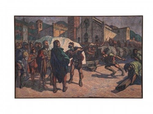 Federico Sartori (1865 - 1938), Michelangelo sur la Piazza del Duomo à Pietrasanta