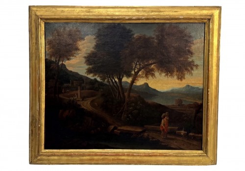 Paysage avec personnage et lac en arrière-plan, anonyme du XVIIIe siècle