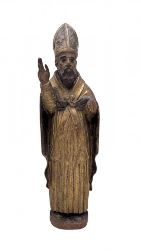 Saint évêque bénissant, Italie XVIIe siècle