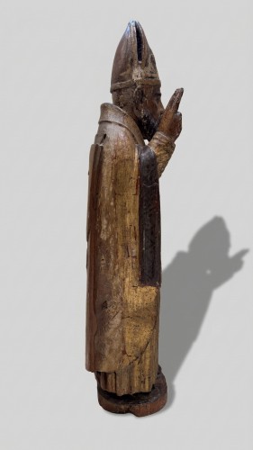 Sculpture Sculpture en Bois - Saint évêque bénissant, Italie XVIIe siècle