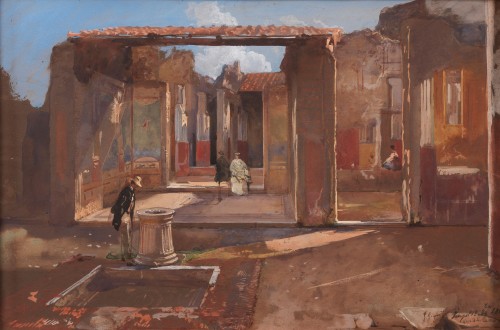 Paintings & Drawings  - Giacinto Gigante (1806 - 1876), A Visit to Pompeii, House of the Ancient Hunt, 1861