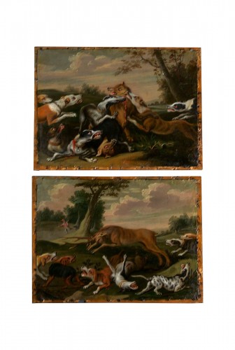 17th "Hunting Scene" Pair of Flemish Oil on Copper Frans Snyders Cercle