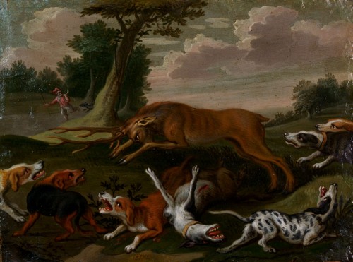 Scène de chasse avec chiens - 17e siècle, entourage de Frans Snyders - Tableaux et dessins Style Louis XIV