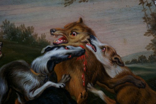 Antiquités - Scène de chasse avec chiens - 17e siècle, entourage de Frans Snyders