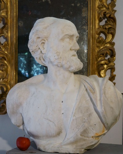 Antiquités - Diogéne, imposant buste en marbre  du 18e siècle