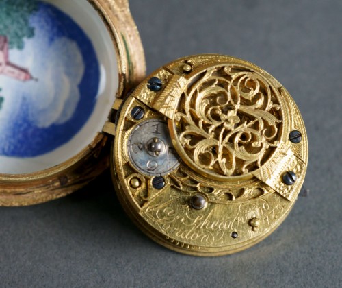 Antiquités - Jas Shearwood, London - Montre de poche émaillé et doré 1789