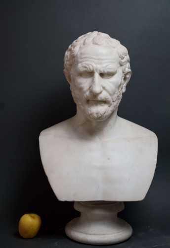 19th century - Leone Clerici (active in the 19th) Marble Bust of Demosthenes