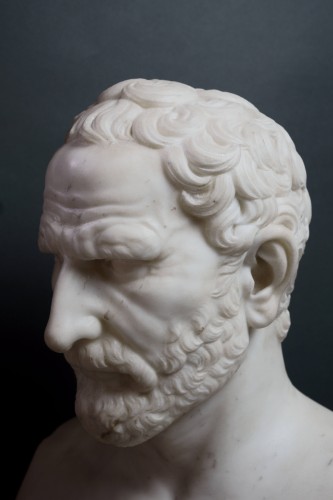 Antiquités - Leone Clerici (active in the 19th) Marble Bust of Demosthenes