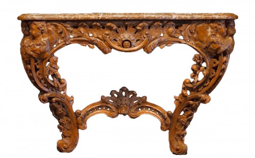 18th Large Louis XV Console in Natural Wood 
